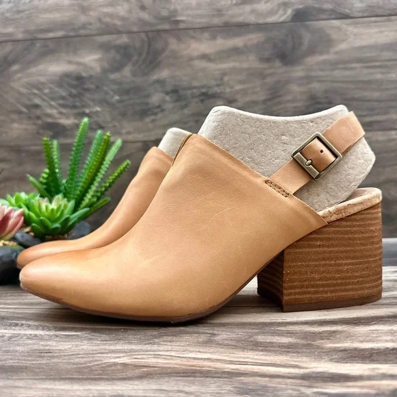 NIB Korks Kork Ease Rayleigh Slingback Block Heel Leather Clogs Natural - Picture 5 of 14